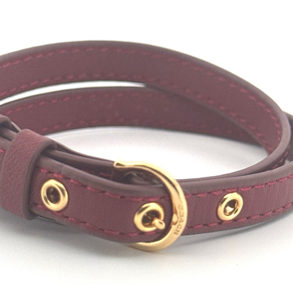 Coach Burgundy Leather Bracelet with Gold Accents - Picture 2 of 4